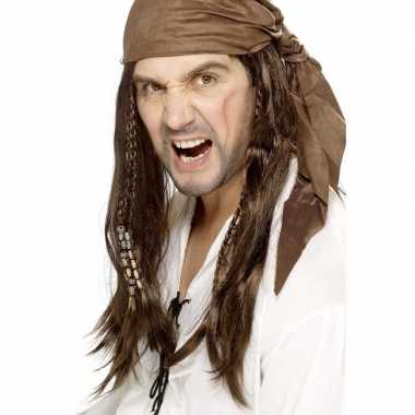 Bruine piratenpruik bandana heren carnavalskleding roosendaal