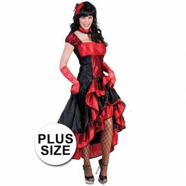 Grote maat rood zwarte cancan jurk carnavalskleding Roosendaal