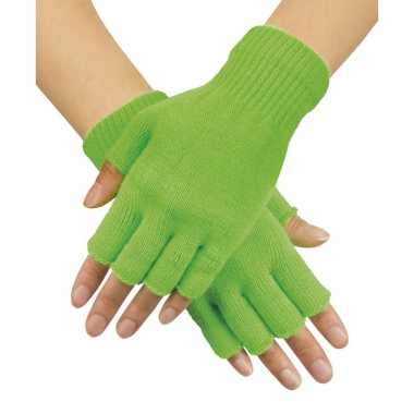 Neon groene handschoenen vingerloos gebreid volwassenen carnavalskleding roosendaal