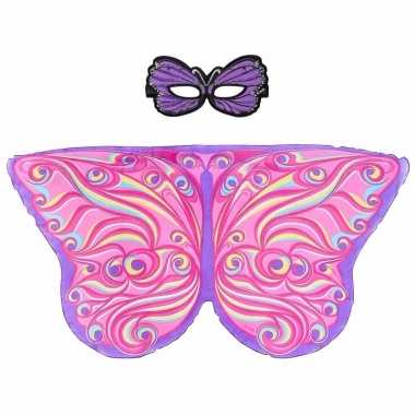 Paars/roze fantasievlinder verkleedset meisjes carnavalskleding roose