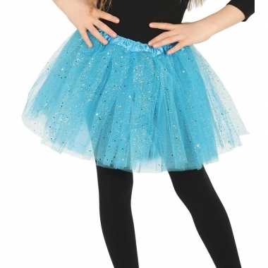 Petticoat/tutu verkleed rokje lichtblauw glitters meisjes carnavalskl