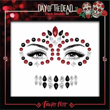 Rode/zwarte day of the dead sugar skull make up steentjes set carnavalskleding roosendaal