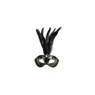 Venetiaans glitter oogmasker zwart veren carnavalskleding Roosendaal