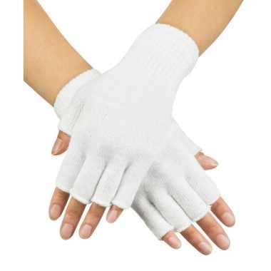 Witte handschoenen vingerloos gebreid volwassenen unisex carnavalskleding roosendaal
