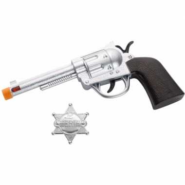 Zilveren western revolver badge carnavalskleding roosendaal