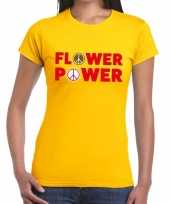 Carnavalskleding flower power tekst t-shirt geel dames roosendaal