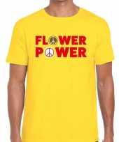 Carnavalskleding flower power tekst t-shirt geel heren roosendaal