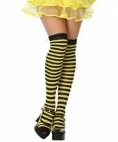 Carnavalskleding geel zwarte gestreepte verkleed kousen dames roosendaal