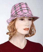 Carnavalskleding geruite hoed roze roosendaal