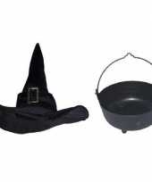 Carnavalskleding heksen accessoires set fluwelen hoed ketel dames roosendaal