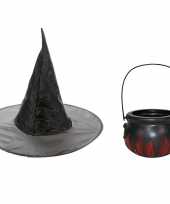 Carnavalskleding heksen accessoires set hoed ketel meisjes roosendaal