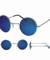 Carnavalskleding hippie bril zilver ronde blauwe glazen volwassenen roosendaal