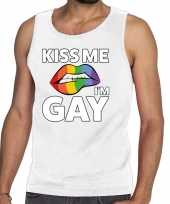 Carnavalskleding kiss me i am gay tanktop mouwloos shirt wit heren roosendaal