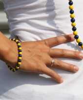 Carnavalskleding kralen armband blauw geel roosendaal