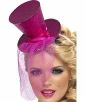 Carnavalskleding mini hoge hoed diadeem roze roosendaal