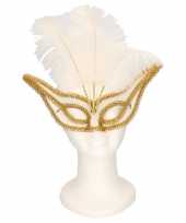 Carnavalskleding oogmasker wit goud veren volwassenen roosendaal