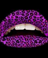 Carnavalskleding paarse cheetah lip tattoo roosendaal