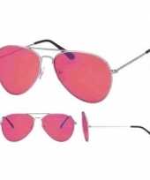 Carnavalskleding pilotenbril zilver roze glazen volwassenen roosendaal