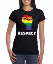 Carnavalskleding respect lgbt-shirt regenboog vuist zwart dames roosendaal