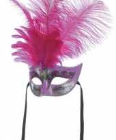 Carnavalskleding roze oogmasker veren roosendaal