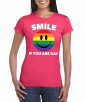 Carnavalskleding smile if you are gay emoticon shirt roze dames roosendaal