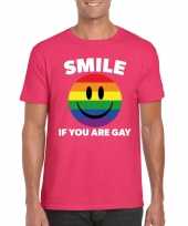 Carnavalskleding smile if you are gay emoticon shirt roze heren roosendaal