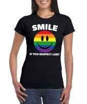 Carnavalskleding smile if you respect lgbt emoticon shirt zwart dames roosendaal