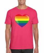 Carnavalskleding t-shirt regenboog vlag hart roze heren roosendaal