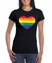 Carnavalskleding t-shirt regenboog vlag hart zwart dames roosendaal