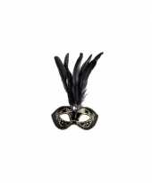 Carnavalskleding venetiaans glitter oogmasker zwart veren roosendaal