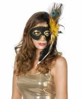 Carnavalskleding venetiaans oogmasker zwart pauwenveren roosendaal