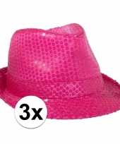 Carnavalskleding x toppers neon roze trilby hoed pailletten roosendaal 10109500