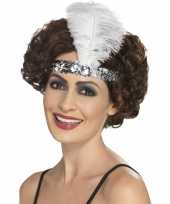 Carnavalskleding zilveren charleston hoofdband veer roosendaal