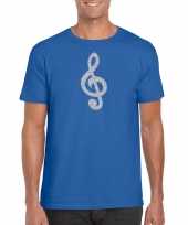 Zilveren muziek noot g sleutel muziek feest t-shirt carnavalskleding blauw heren roosendaal