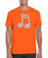 Zilveren muziek noot muziek feest t-shirt carnavalskleding oranje heren roosendaal