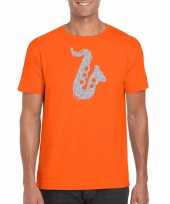 Zilveren saxofoon muziek t-shirt carnavalskleding oranje heren roosendaal